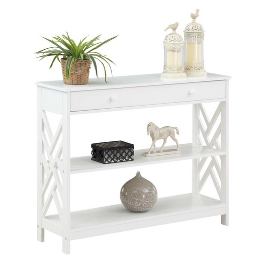 Titan 1 Drawer Console Table with Shelves, White