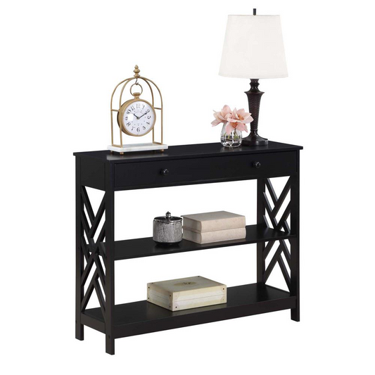 Titan 1 Drawer Console Table with Shelves, Black