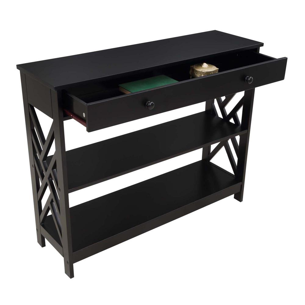 Titan 1 Drawer Console Table with Shelves, Black