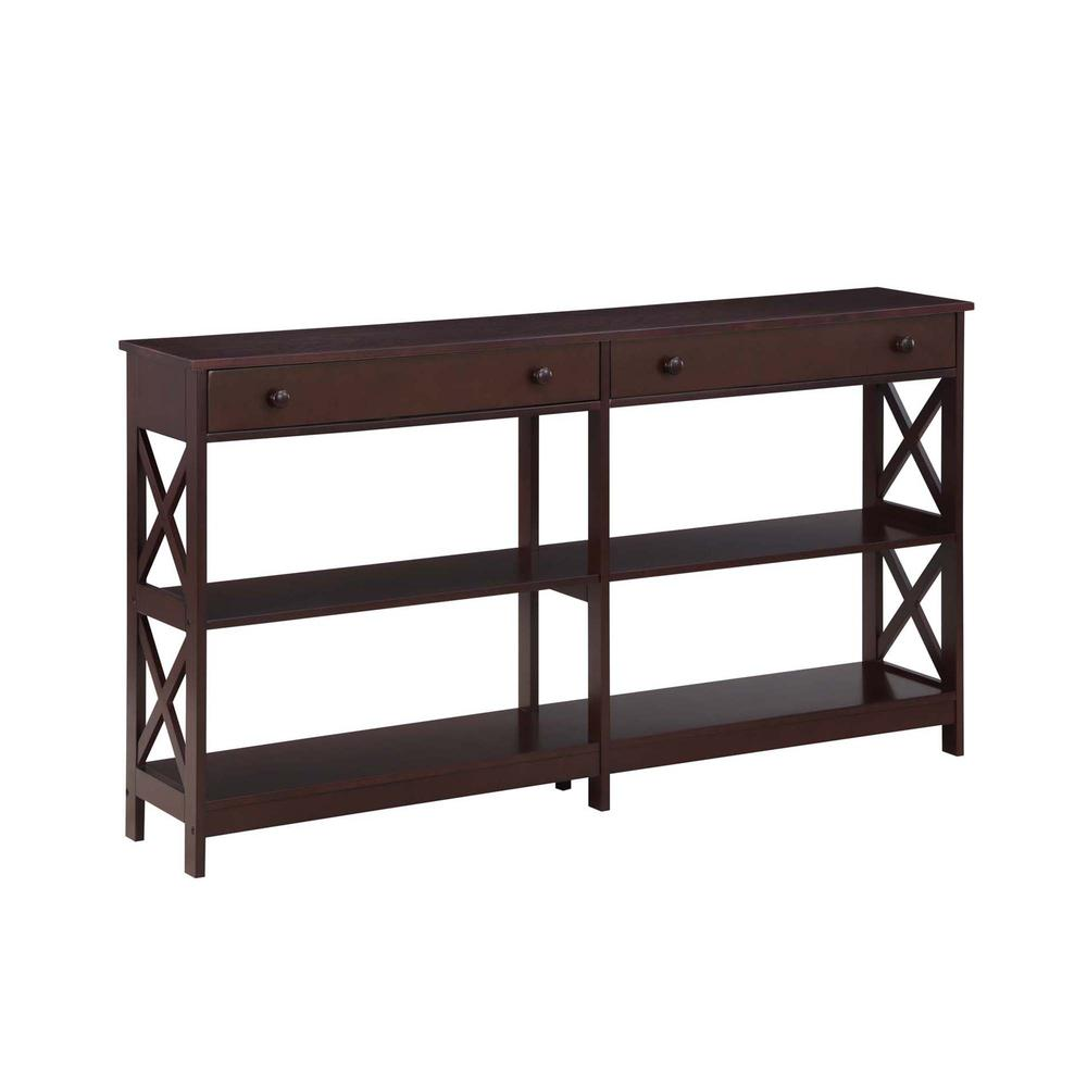 Oxford 2 Drawer 60 inch Console Table with Shelves, Espresso