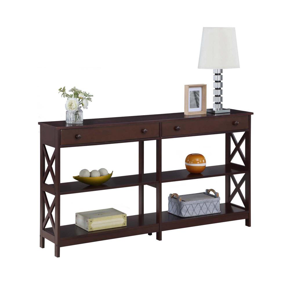 Oxford 2 Drawer 60 inch Console Table with Shelves, Espresso