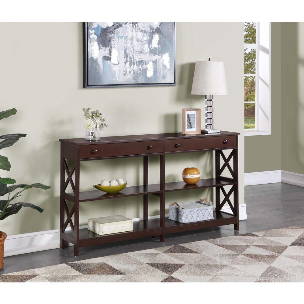 Oxford 2 Drawer 60 inch Console Table with Shelves, Espresso