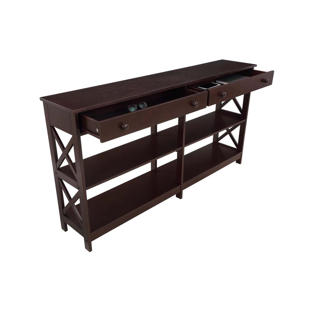 Oxford 2 Drawer 60 inch Console Table with Shelves, Espresso