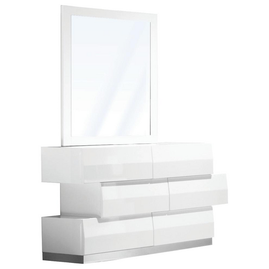 Spain Modern White 6-Drawer Bedroom Dresser and Mirror