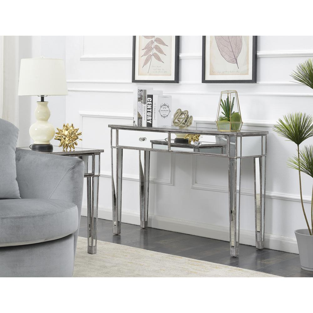 Gold Coast Mirrored 2 Drawer Desk/Console Table Gray Weathered Gray/Mirror