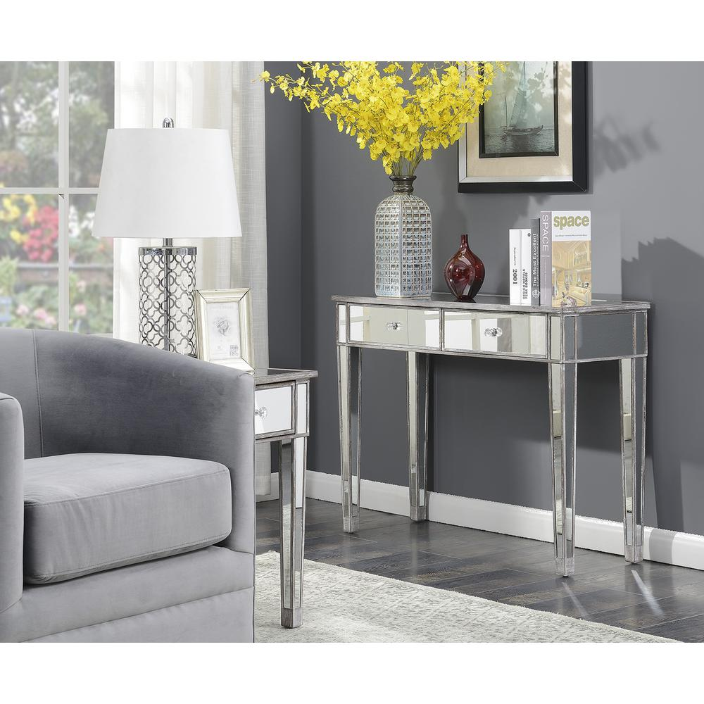 Gold Coast Mirrored 2 Drawer Desk/Console Table Gray Weathered Gray/Mirror
