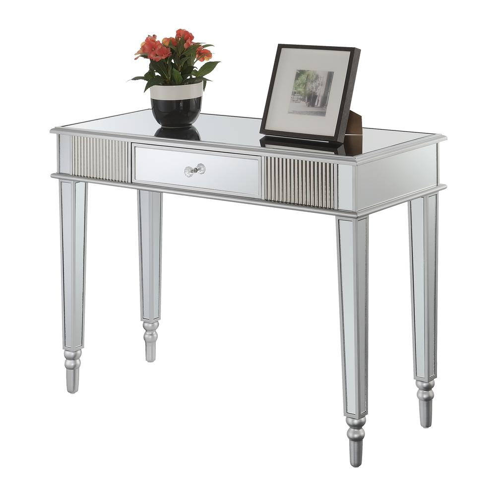 French Country 1 Drawer Mirrored Desk/Console Table, Mirror/Silver