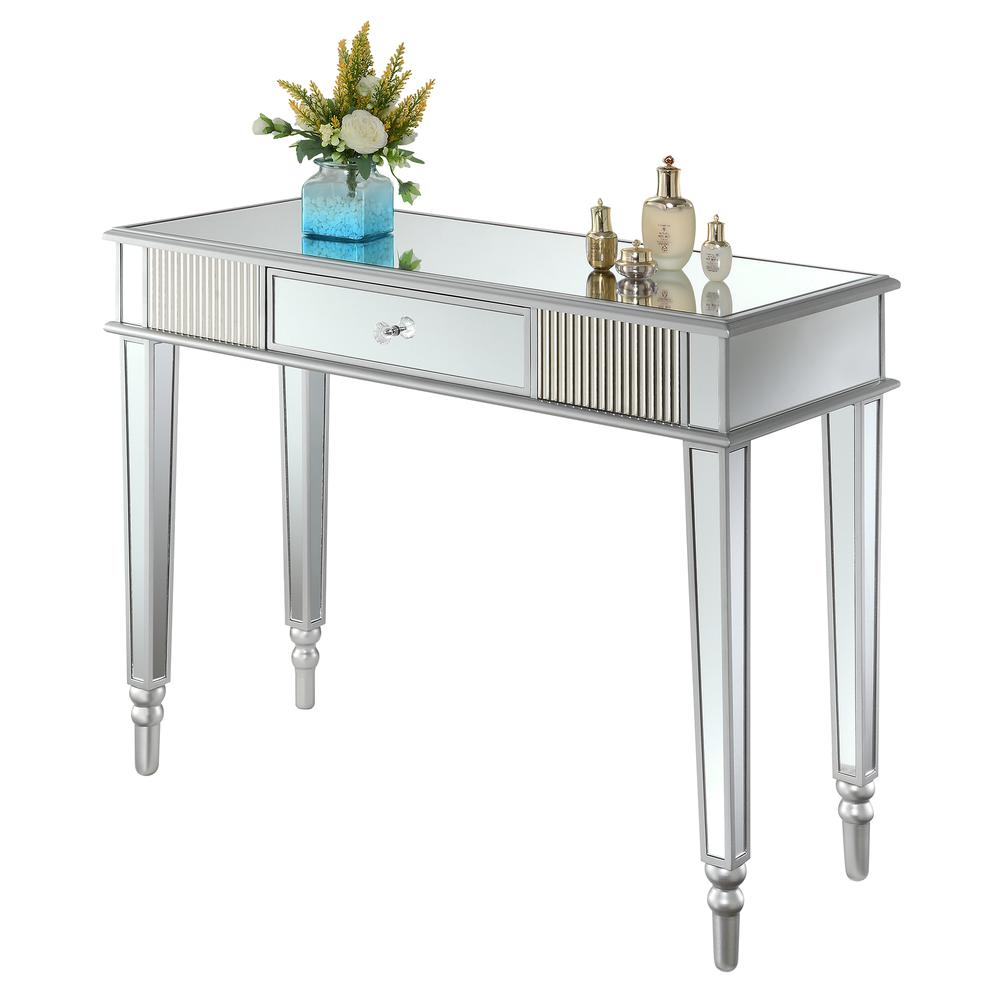 French Country 1 Drawer Mirrored Desk/Console Table, Mirror/Silver