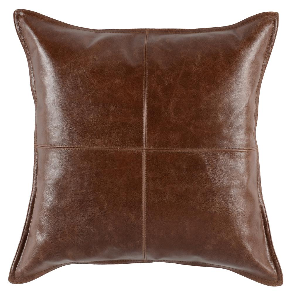 Kosas Home Cheyenne 100% Leather 22" Throw Pillow, Brown