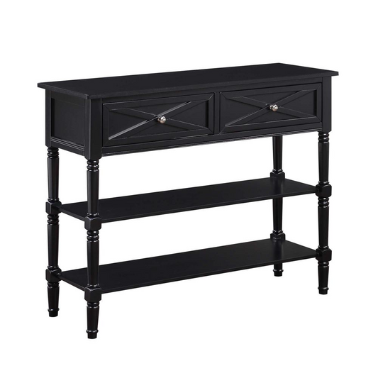 Country Oxford 2 Drawer Console Table with Shelves, Black