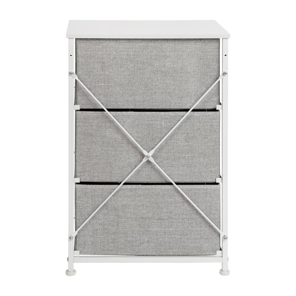 3 Drawer Wood Top White Cast Iron Frame Vertical Storage Dresser with Light Gray Easy Pull Fabric Drawers