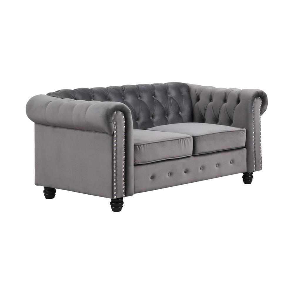 Venice 61" Tufted Velvet Loveseat, Grey