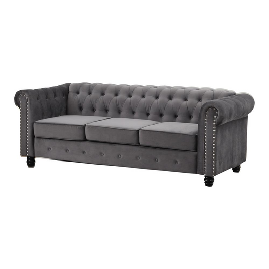 Venice 82" Tufted Velvet Sofa, Grey