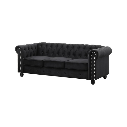 Venice 82" Tufted Velvet Sofa, Black