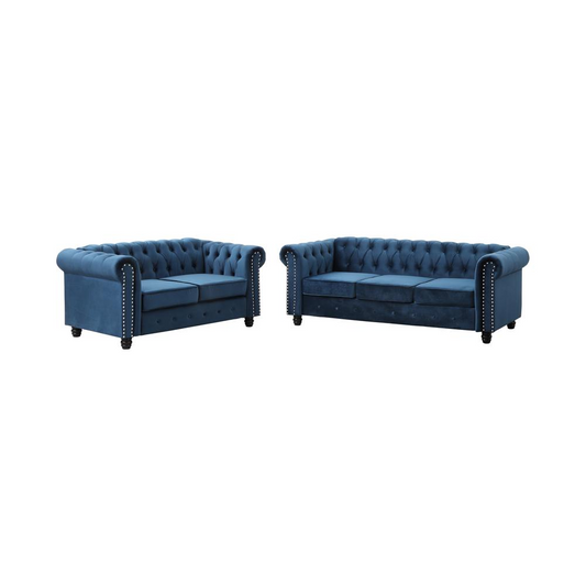 Venice 2-piece Velvet Sofa and Loveseat Set, Blue