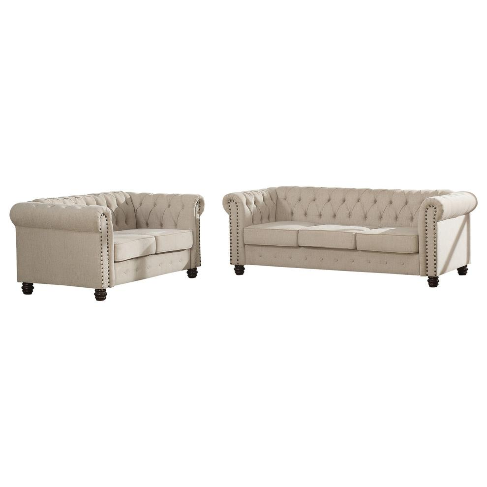 Venice Upholstered Living 2-piece Sofa and Loveseat