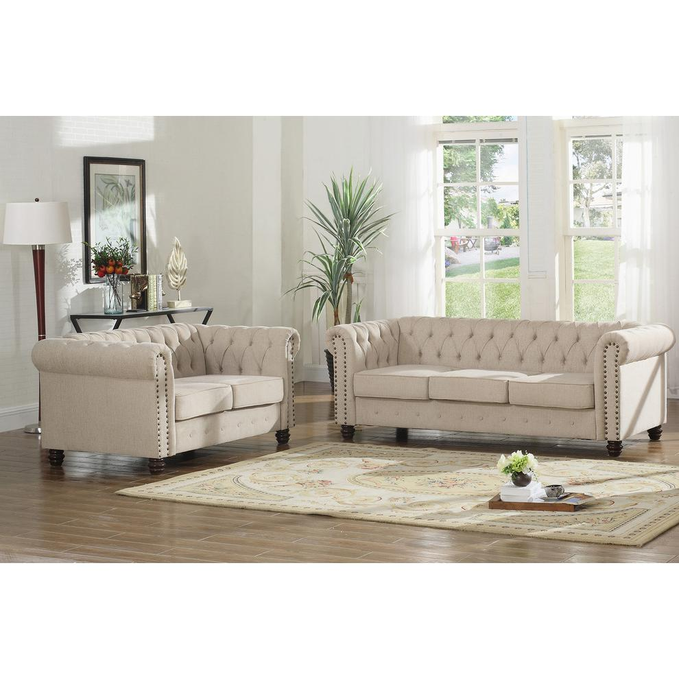 Venice Upholstered Living 2-piece Sofa and Loveseat