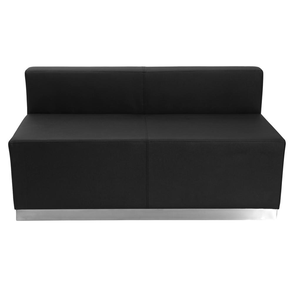 HERCULES Alon Series Black LeatherSoft Loveseat with Brushed Stainless Steel Base