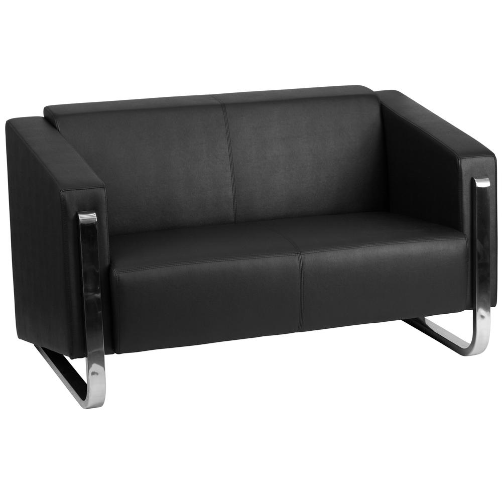 HERCULES Gallant Series Contemporary Black LeatherSoft Loveseat with Stainless Steel Frame