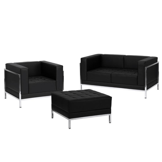 HERCULES Imagination Series Black LeatherSoft Loveseat, Chair & Ottoman Set