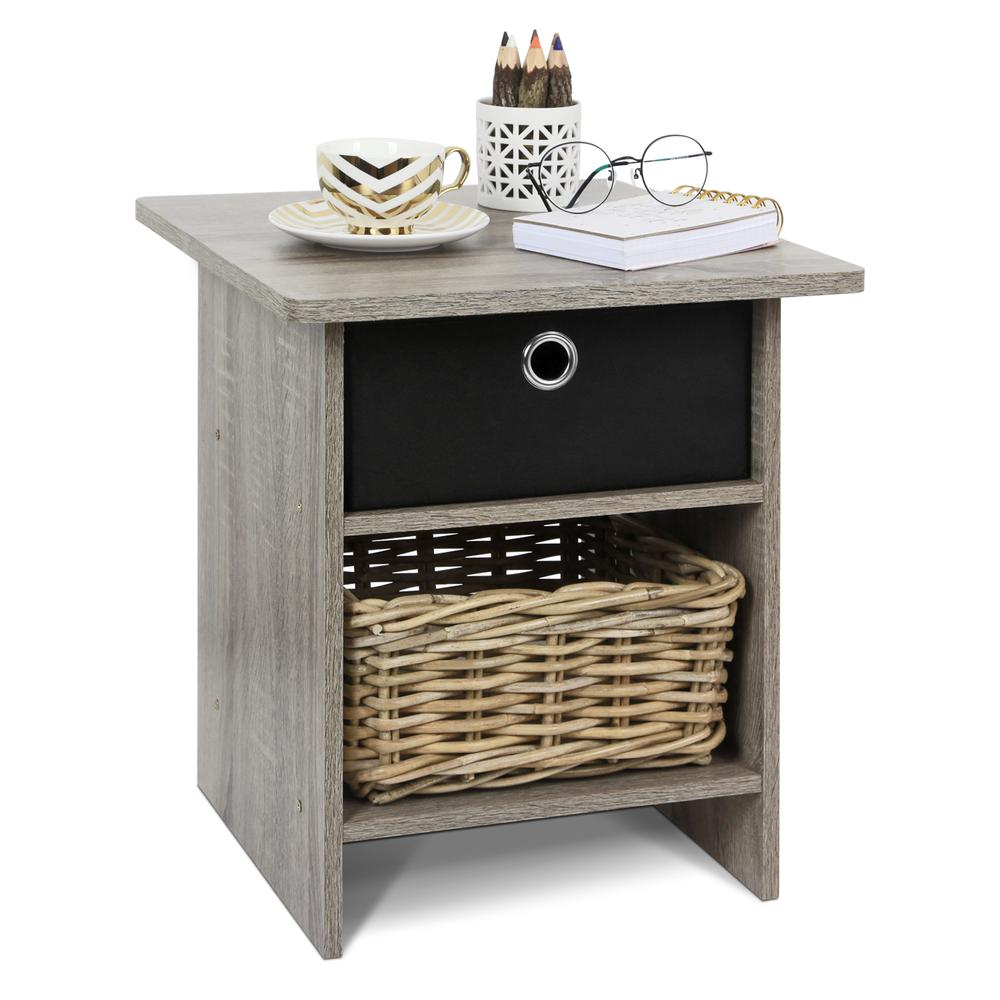 Furinno Dario End Table/ Night Stand Storage Shelf with Bin Drawer, French Oak/Black