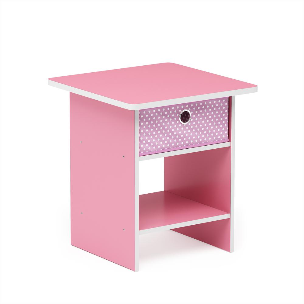 Furinno Dario End Table/ Night Stand Storage Shelf with Bin Drawer, Pink/Light Pink