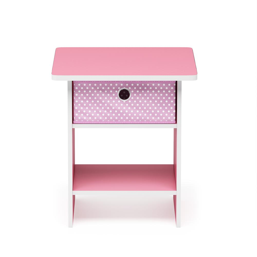 Furinno Dario End Table/ Night Stand Storage Shelf with Bin Drawer, Pink/Light Pink