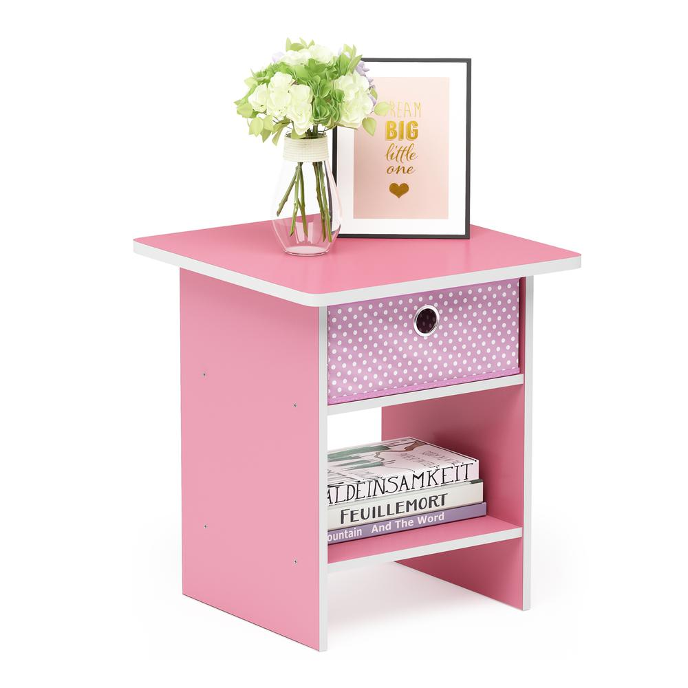 Furinno Dario End Table/ Night Stand Storage Shelf with Bin Drawer, Pink/Light Pink