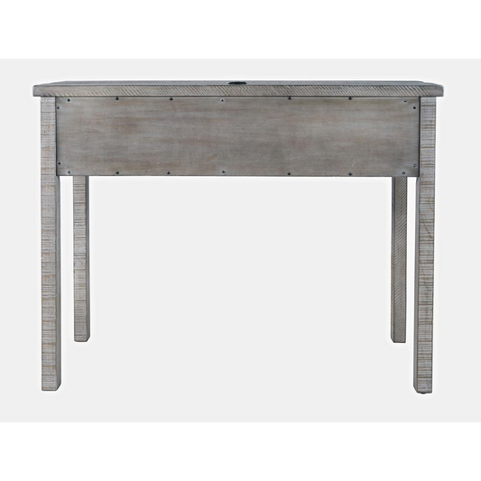 North Coast 42" Washed Finish Three Drawer USB Charging Console Table in Grey Wash