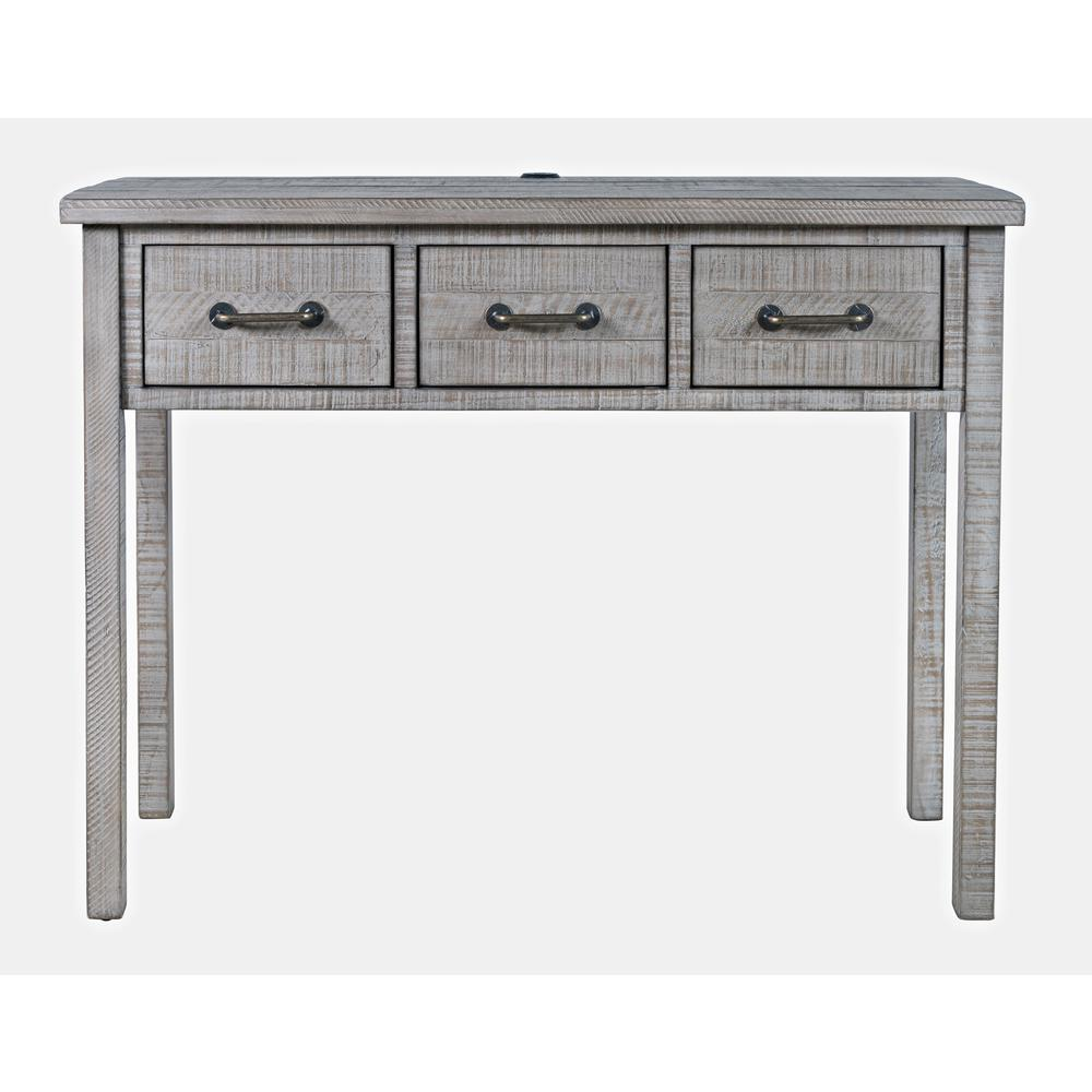 North Coast 42" Washed Finish Three Drawer USB Charging Console Table in Grey Wash