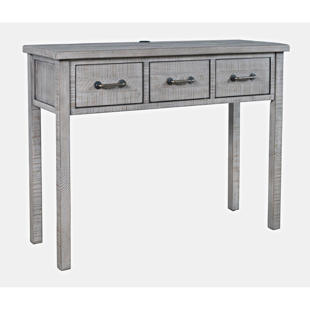 North Coast 42" Washed Finish Three Drawer USB Charging Console Table in Grey Wash