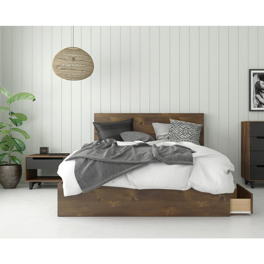 Oscuro 3 Piece Queen Size Bedroom Set, Truffle & Black