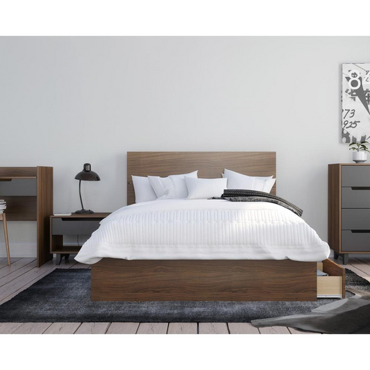 Mystik 3 Piece Full Size Bedroom Set, Walnut & Charcoal