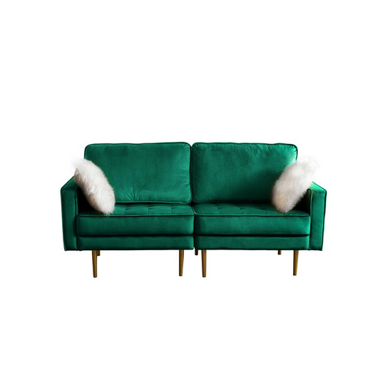 Theo Green Velvet Loveseat with Pillows