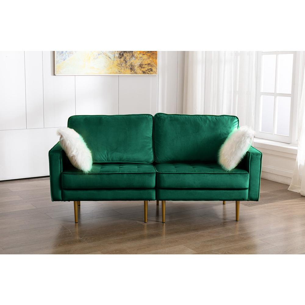 Theo Green Velvet Loveseat with Pillows