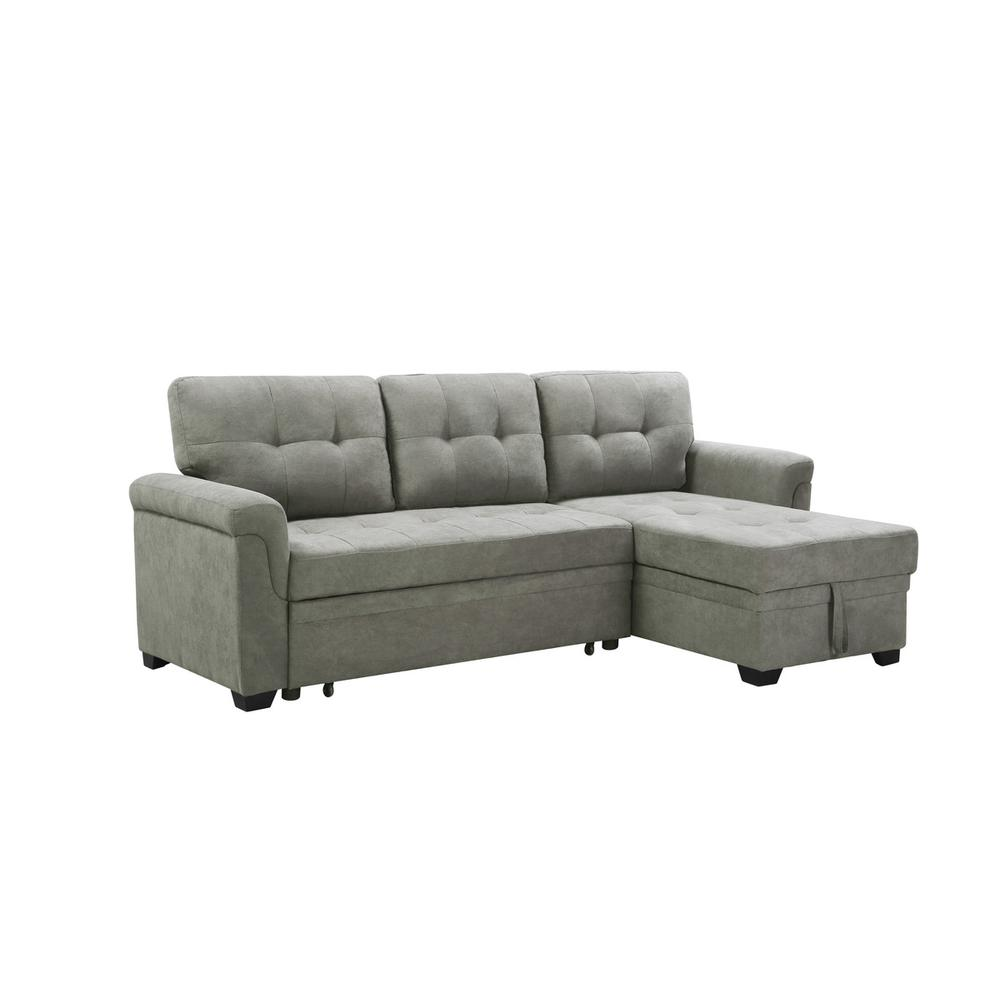 Connor Light Gray Fabric Reversible Sectional Sleeper Sofa Chaise with Storage