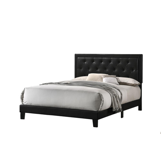 Black Faux Leather Panel Bed - Full