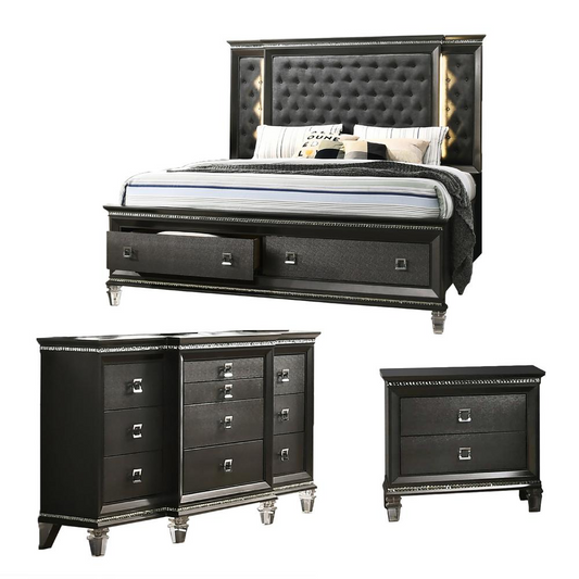 3PC California King Bedroom Set: 1 Panel Bed, 1 Night Stands, and 1 Dresser with 8 Drawers and Two Jewelry Drawers