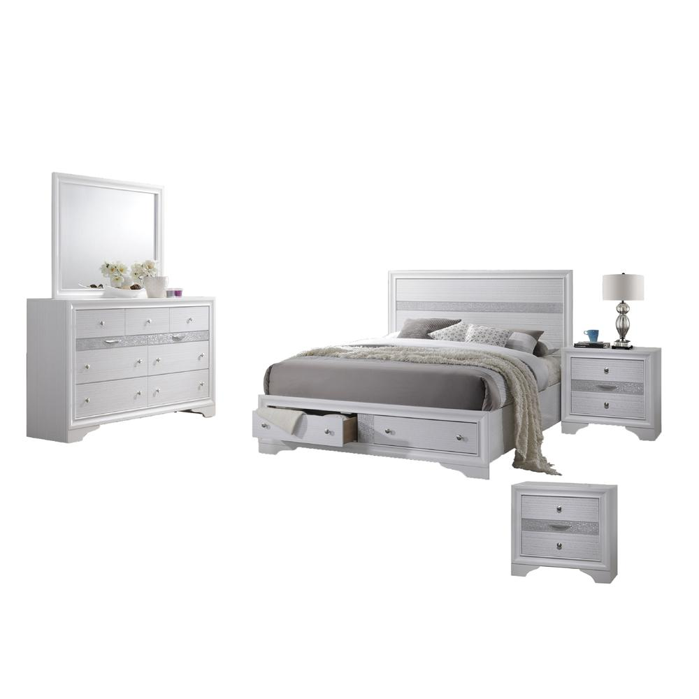 Catherine White 5 Piece Bedroom Set with extra Nightstand, California King