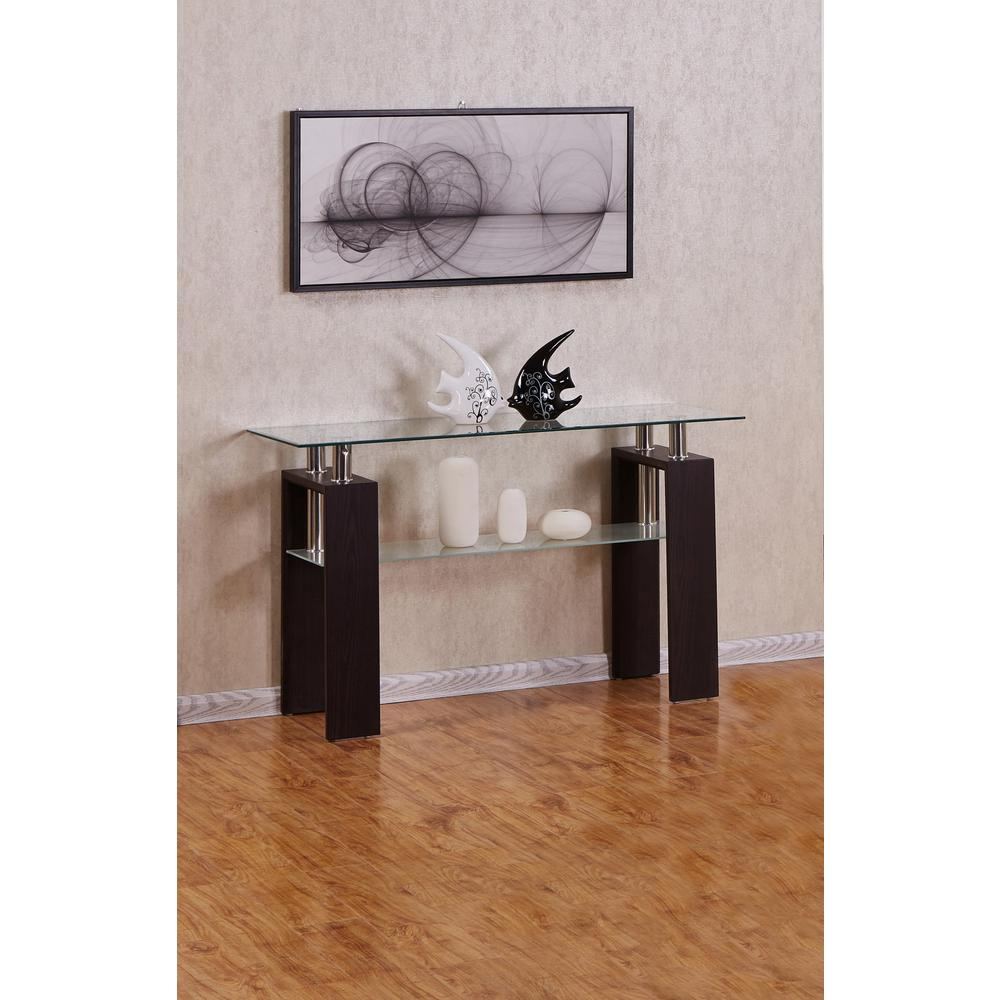 Console Table with Glass Top and Shelf in Espresso Finish