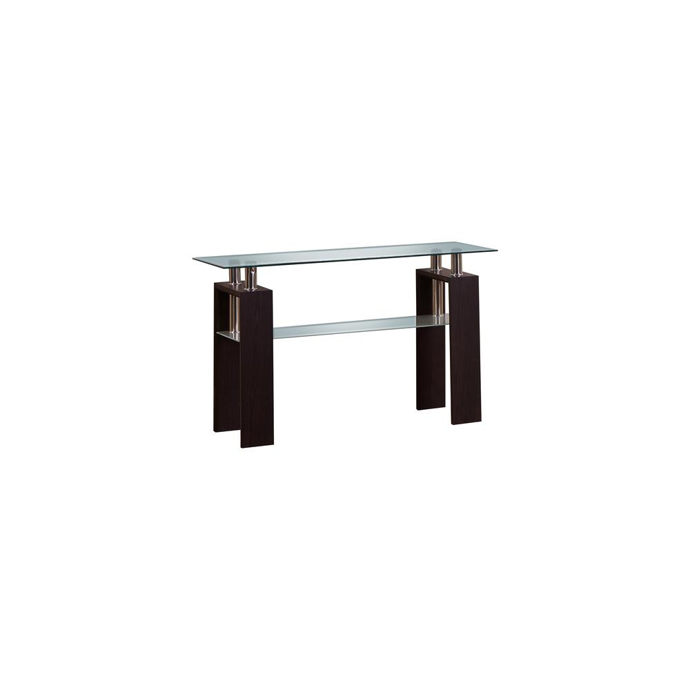 Console Table with Glass Top and Shelf in Espresso Finish