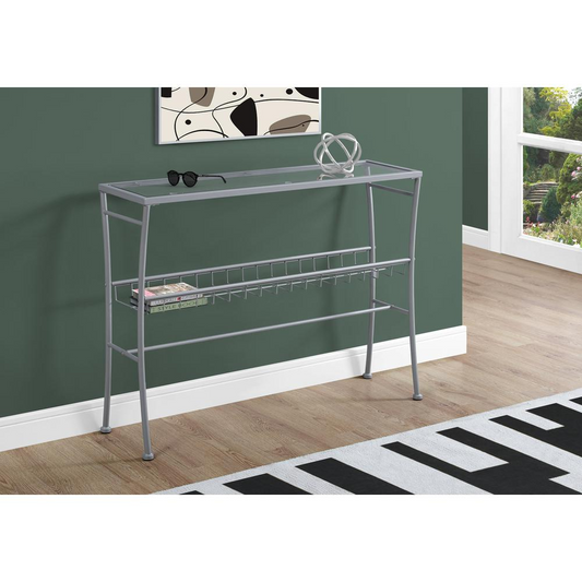 ACCENT TABLE - 42"L / SILVER /TEMPERED GLASS HALL CONSOLE