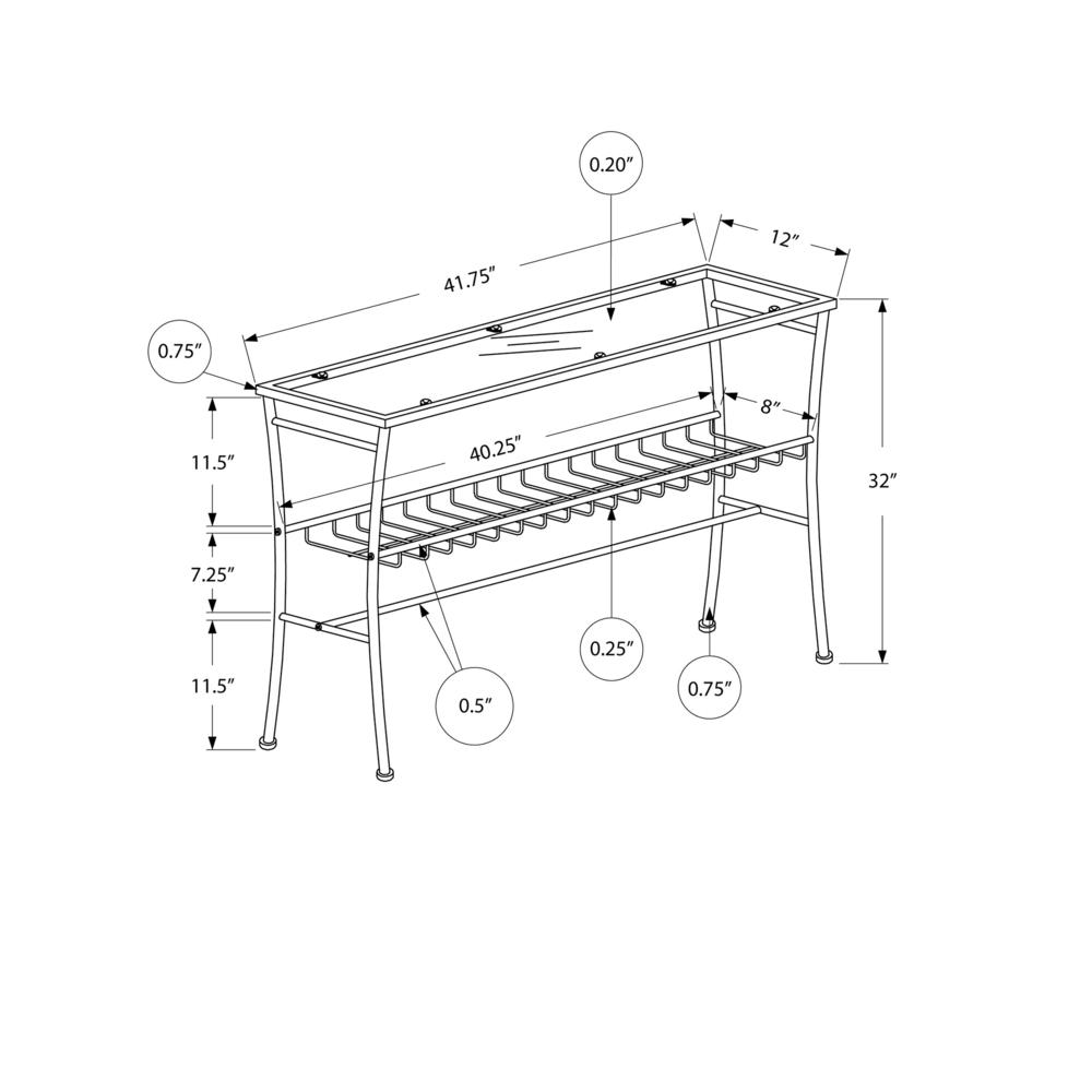 ACCENT TABLE - 42"L / SILVER /TEMPERED GLASS HALL CONSOLE