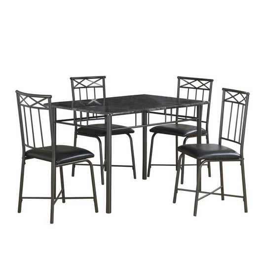 DINING SET - 5PCS SET / GREY MARBLE / CHARCOAL METAL