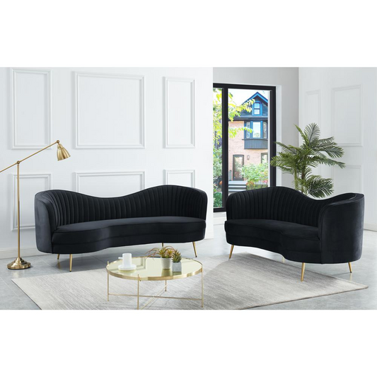 Wallace 2-piece Modern Velvet Sofa and Loveseat Set in Black