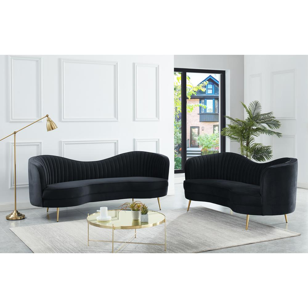 Wallace 2-piece Modern Velvet Sofa and Loveseat Set in Black