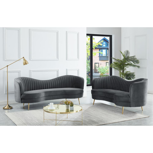 Wallace 2-piece Modern Velvet Sofa and Loveseat Set in Gray