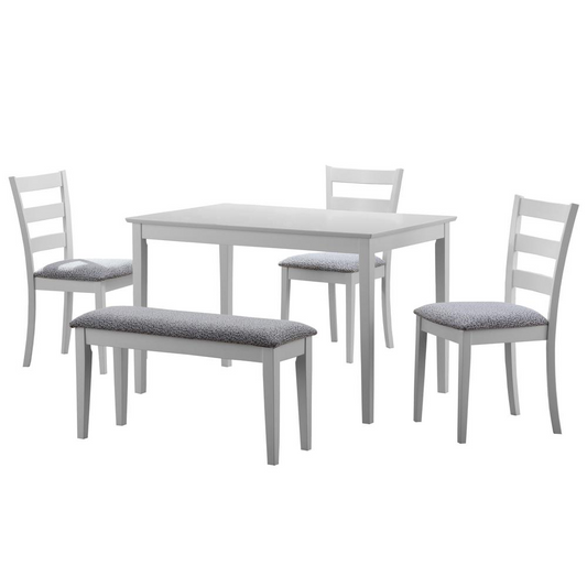 DINING SET - 5PCS SET / WHITE BENCH AND 3 SIDE CHAIRS