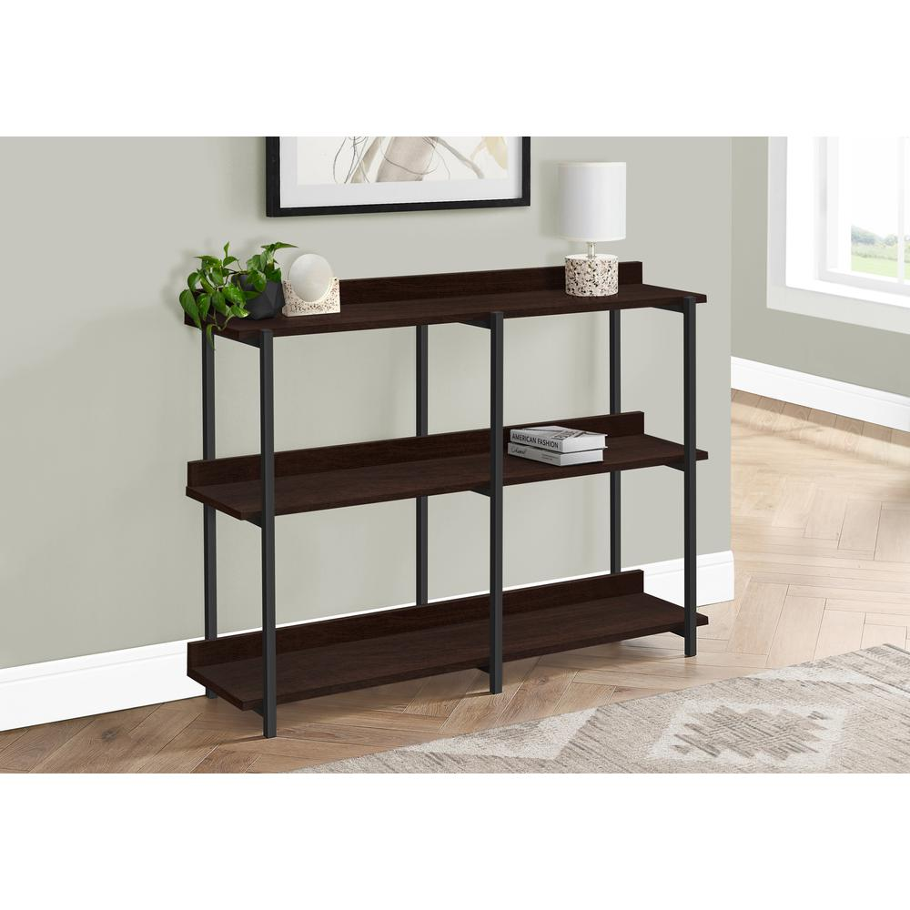 ACCENT TABLE - 48"L / ESPRESSO / BLACK METAL HALL CONSOLE