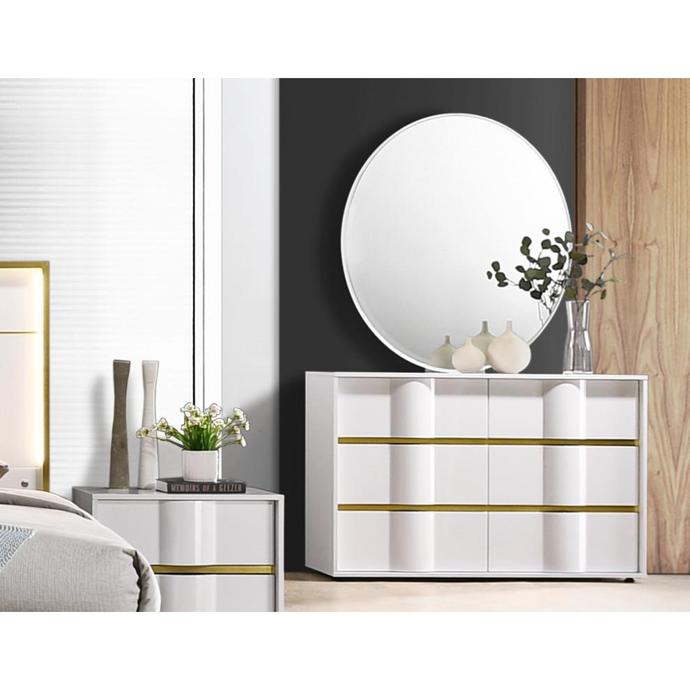 Havana White With Gold Trimming 6 Drawer Dresser